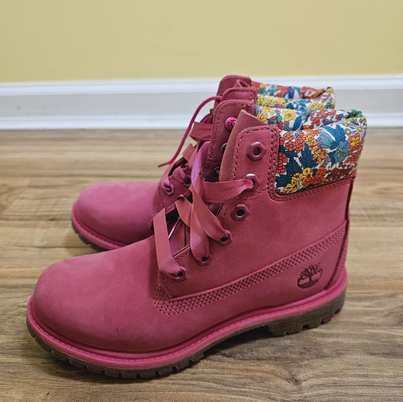 TIMBERLAND,LIBERTY OF LONDON 6 INCH PREMIUM WATERPROOF,MEDIUM PINK NUBUCK Size 7 - Picture 6 of 15